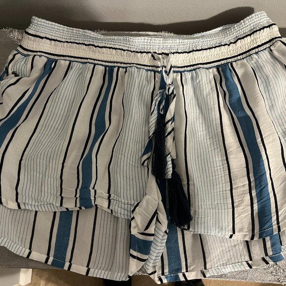 Surf Gypsy Printed Side Lace Up Swim Cover Up Shorts Stripe Beach Blue Sz S - Picture 3 of 5